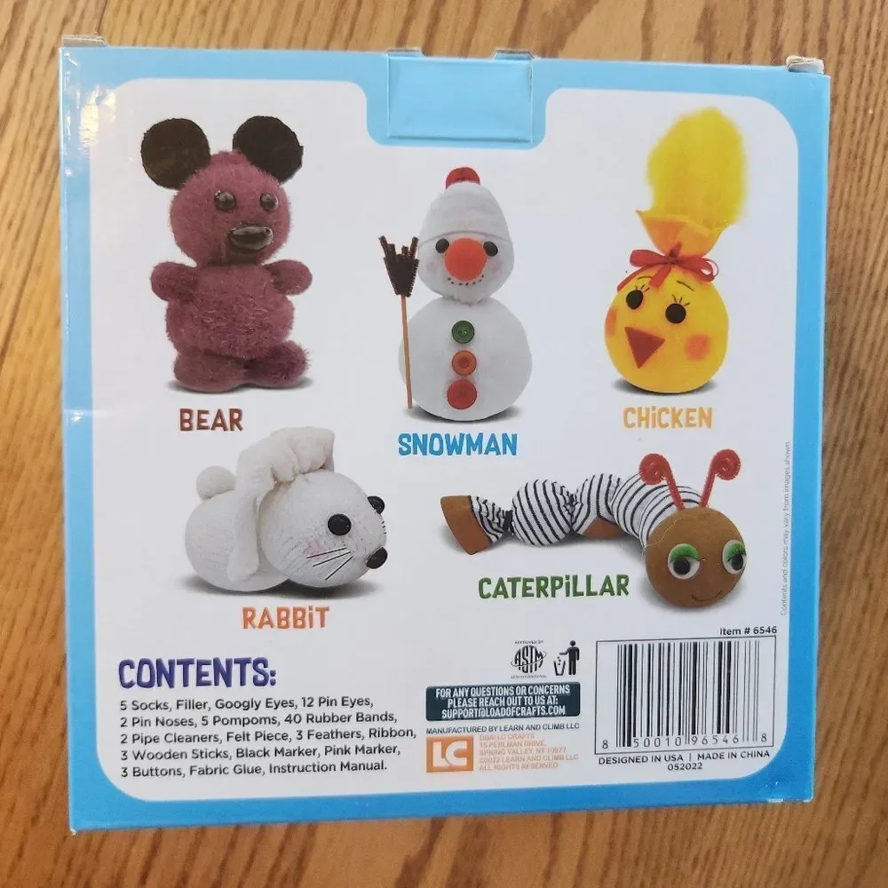13 Socks No Sew Craft kit Create five Toys-Snowman Chick Caterpillar Bear Bunny